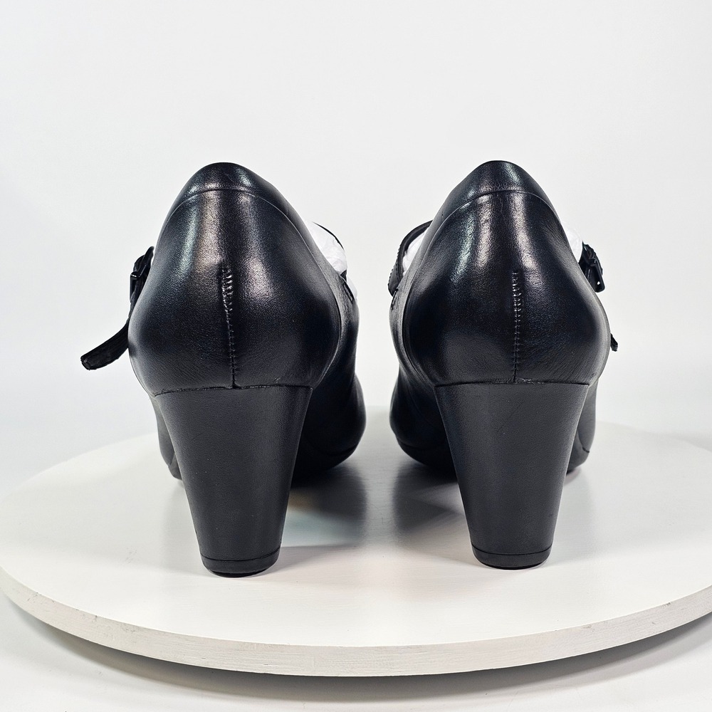 Clarks Garnit Tianna Black Leather Mary Jane Pumps Block Heel Cap Toe Shoes 8M - Picture 4 of 8